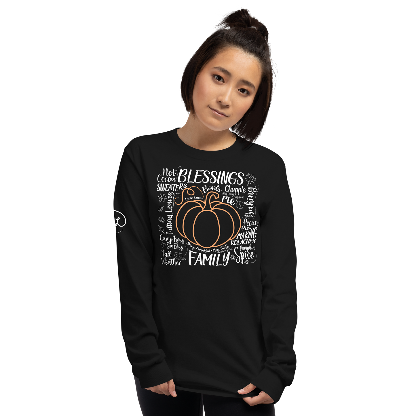 Fall - pumpkin with themes of fall - Funny Long Sleeve Shirt by Louise Lux