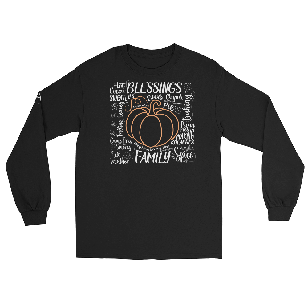 Fall - pumpkin with themes of fall - Funny Long Sleeve Shirt by Louise Lux