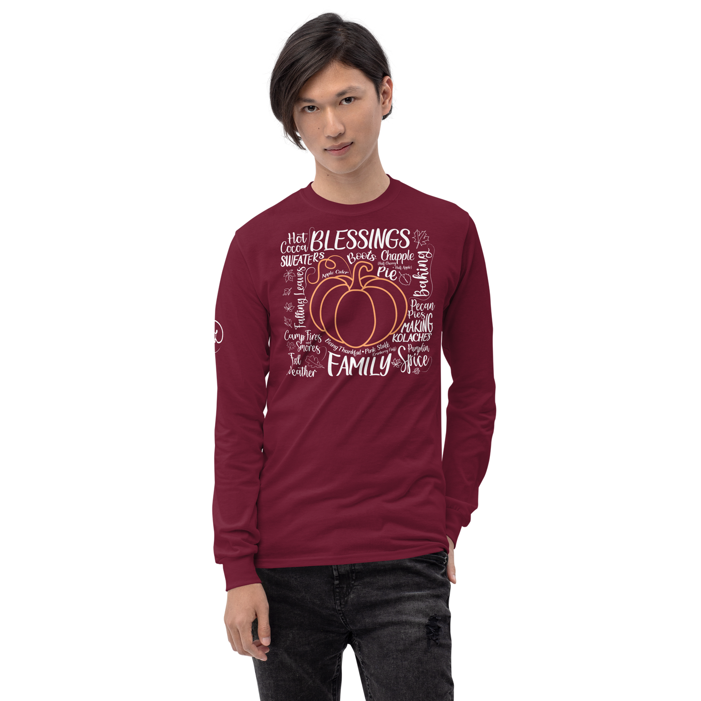 Fall - pumpkin with themes of fall - Funny Long Sleeve Shirt by Louise Lux