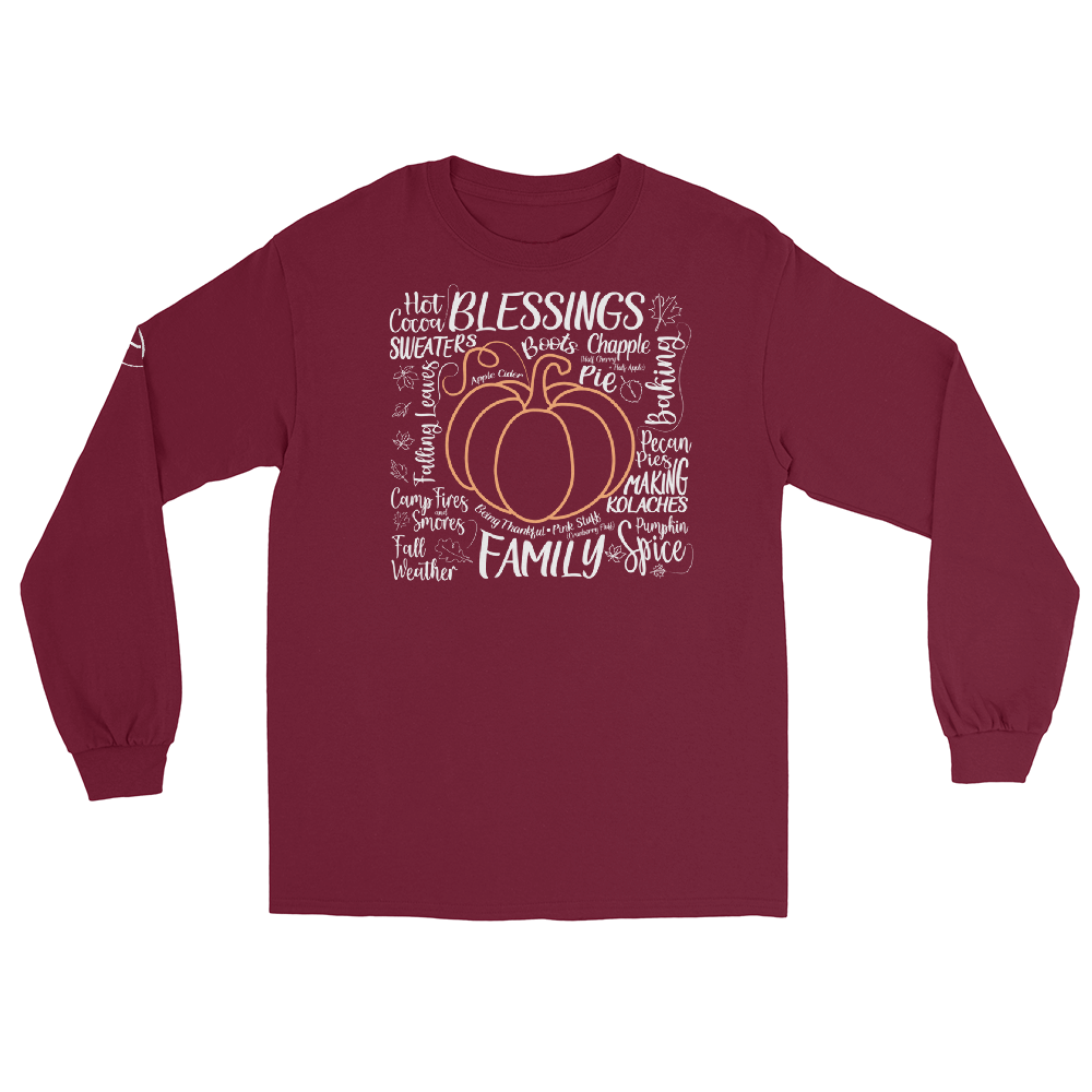 Fall - pumpkin with themes of fall - Funny Long Sleeve Shirt by Louise Lux